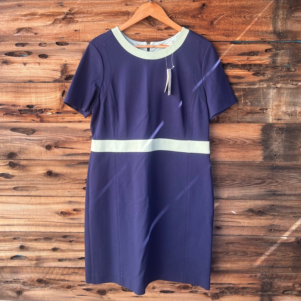 TORY BURCH | NWT Women's Navy Shift Dress W/ Contrast Light Blue Trim XL